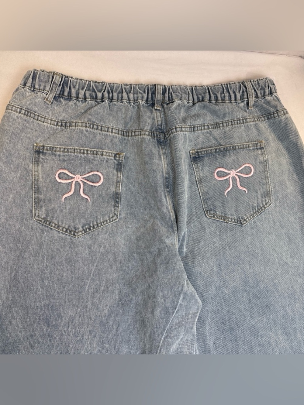 Light Wash Denim Womens Jeans with Pink Bow Pocket Detail  plus size 3xl